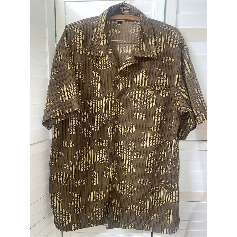 Vtg Maltos Men's Rave Disco 70s Button Down Shirt Brown Tan Floral Stripes LRG